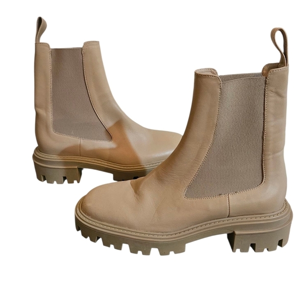 ZARA Leather Lug Sole Ankle Boots With elastic side panels. Tan. Size US 6.5 main image 14